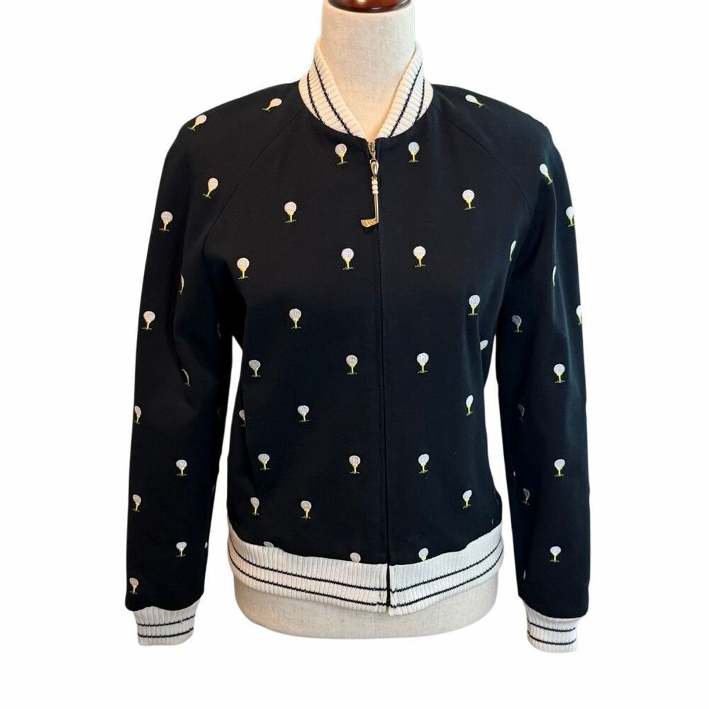 Women’s St. John Sport by Marie Gray black bomber jacket Golf Theme